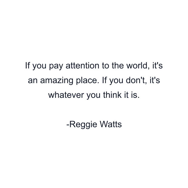 If you pay attention to the world, it's an amazing place. If you don't, it's whatever you think it is.