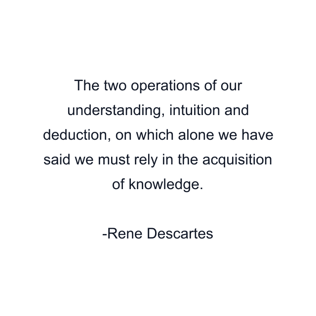 The two operations of our understanding, intuition and deduction, on which alone we have said we must rely in the acquisition of knowledge.