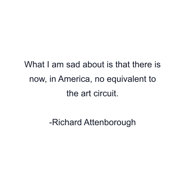 What I am sad about is that there is now, in America, no equivalent to the art circuit.