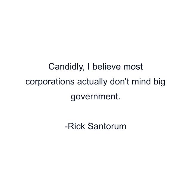 Candidly, I believe most corporations actually don't mind big government.