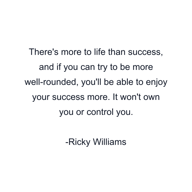 There's more to life than success, and if you can try to be more well-rounded, you'll be able to enjoy your success more. It won't own you or control you.