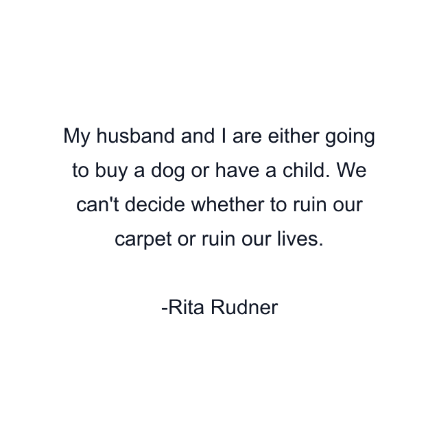 My husband and I are either going to buy a dog or have a child. We can't decide whether to ruin our carpet or ruin our lives.