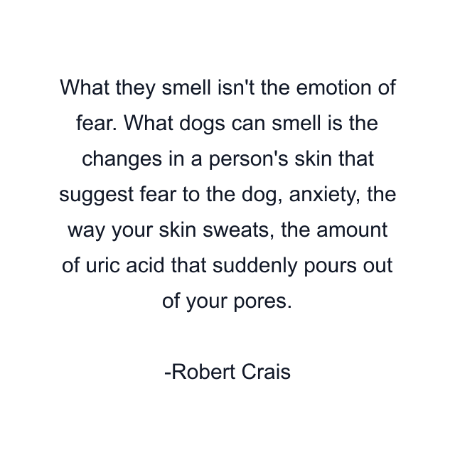 What they smell isn't the emotion of fear. What dogs can smell is the changes in a person's skin that suggest fear to the dog, anxiety, the way your skin sweats, the amount of uric acid that suddenly pours out of your pores.