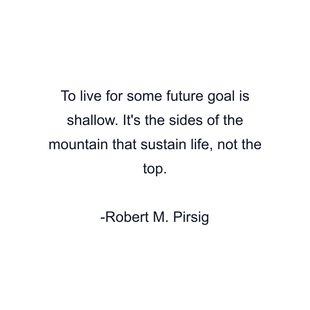 To live for some future goal is shallow. It's the sides of the mountain that sustain life, not the top.