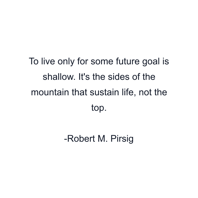 To live only for some future goal is shallow. It's the sides of the mountain that sustain life, not the top.