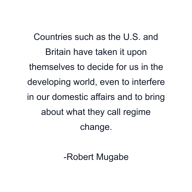 Countries such as the U.S. and Britain have taken it upon themselves to decide for us in the developing world, even to interfere in our domestic affairs and to bring about what they call regime change.