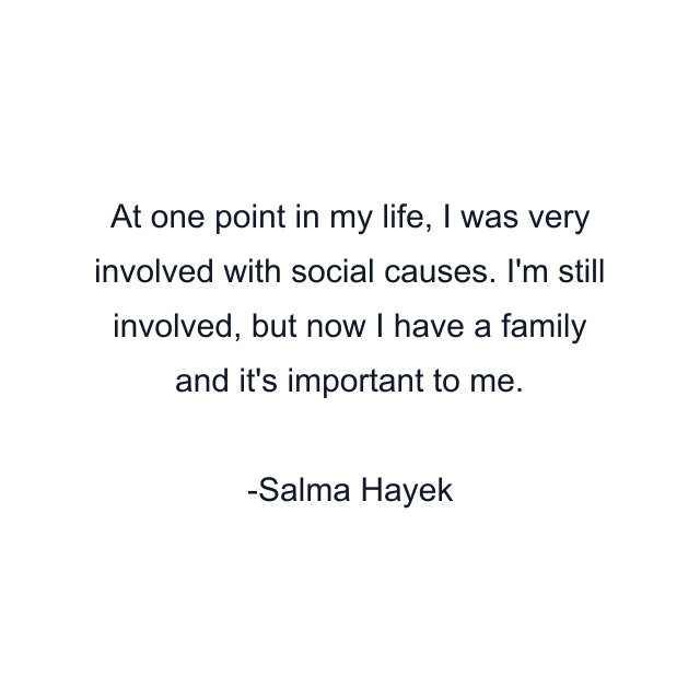 At one point in my life, I was very involved with social causes. I'm still involved, but now I have a family and it's important to me.