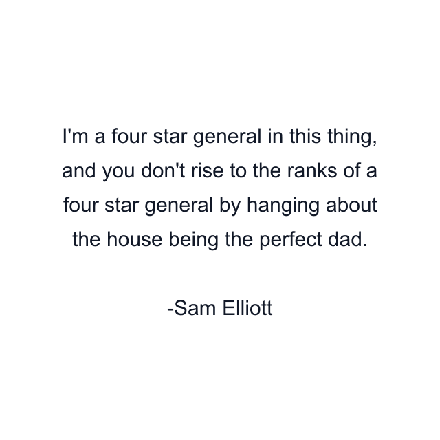 I'm a four star general in this thing, and you don't rise to the ranks of a four star general by hanging about the house being the perfect dad.