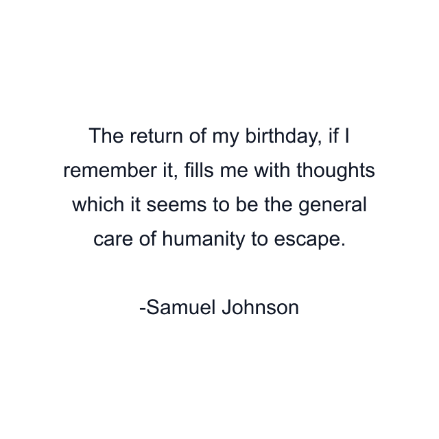 The return of my birthday, if I remember it, fills me with thoughts which it seems to be the general care of humanity to escape.