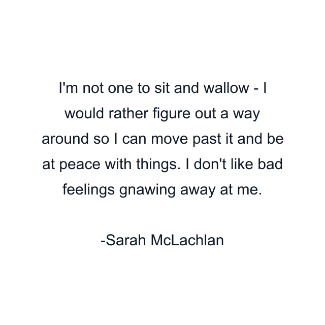 I'm not one to sit and wallow - I would rather figure out a way around so I can move past it and be at peace with things. I don't like bad feelings gnawing away at me.