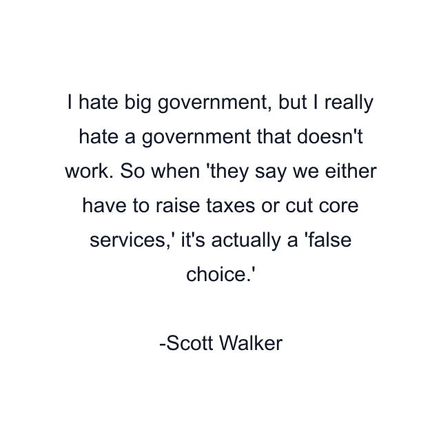 I hate big government, but I really hate a government that doesn't work. So when 'they say we either have to raise taxes or cut core services,' it's actually a 'false choice.'