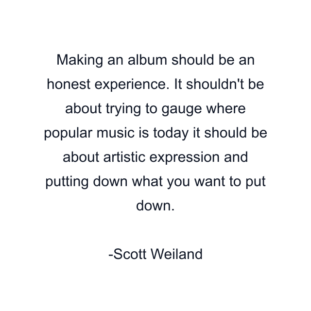 Making an album should be an honest experience. It shouldn't be about trying to gauge where popular music is today it should be about artistic expression and putting down what you want to put down.