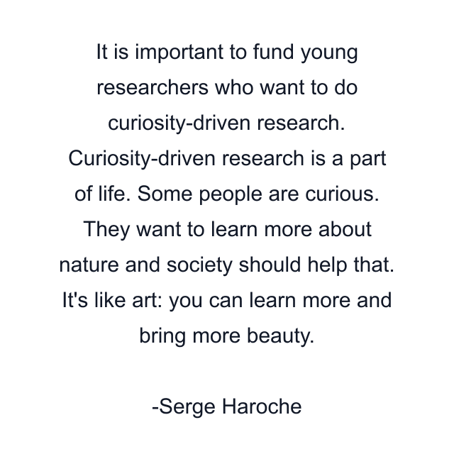 It is important to fund young researchers who want to do curiosity-driven research. Curiosity-driven research is a part of life. Some people are curious. They want to learn more about nature and society should help that. It's like art: you can learn more and bring more beauty.