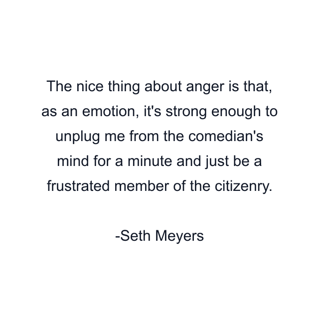 The nice thing about anger is that, as an emotion, it's strong enough to unplug me from the comedian's mind for a minute and just be a frustrated member of the citizenry.