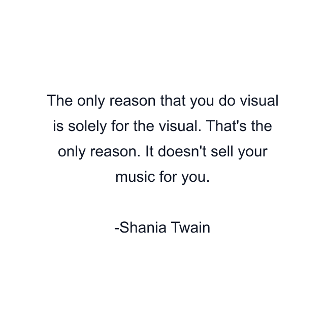 The only reason that you do visual is solely for the visual. That's the only reason. It doesn't sell your music for you.