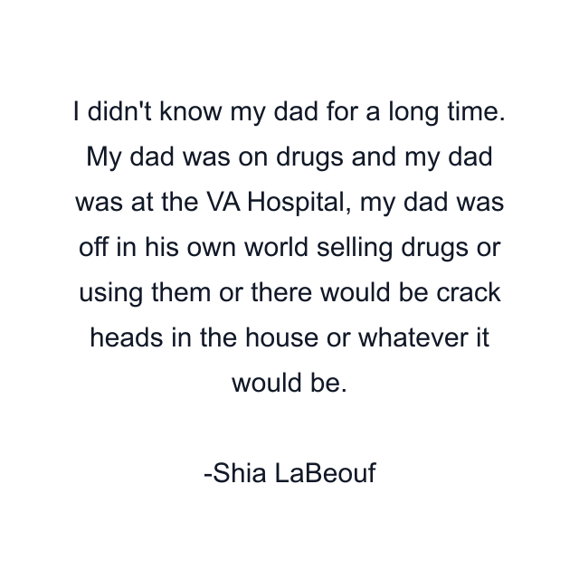 I didn't know my dad for a long time. My dad was on drugs and my dad was at the VA Hospital, my dad was off in his own world selling drugs or using them or there would be crack heads in the house or whatever it would be.