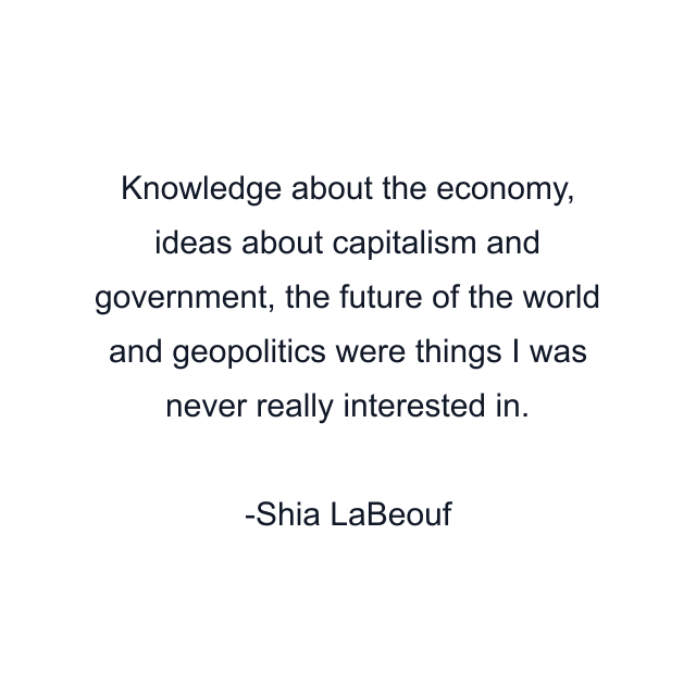 Knowledge about the economy, ideas about capitalism and government, the future of the world and geopolitics were things I was never really interested in.