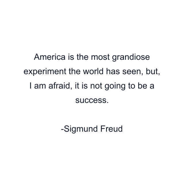 America is the most grandiose experiment the world has seen, but, I am afraid, it is not going to be a success.