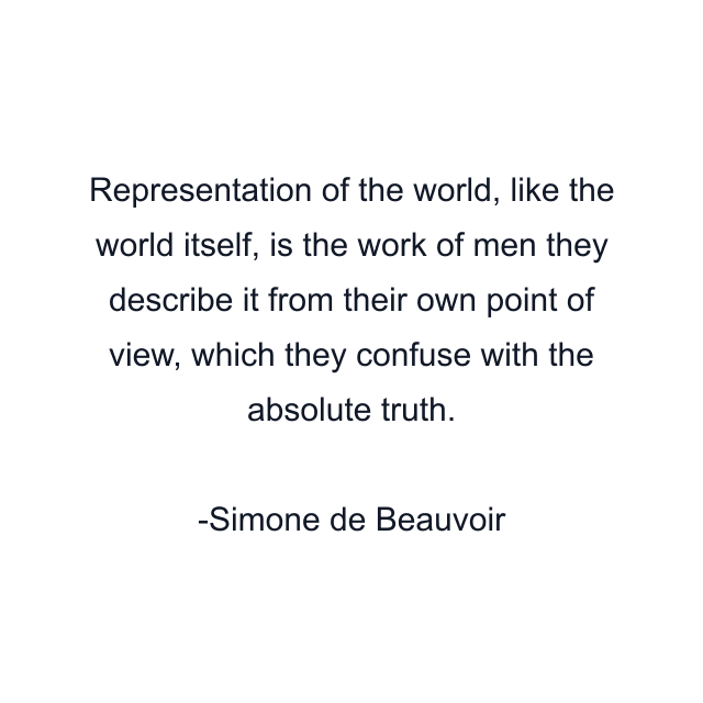 Representation of the world, like the world itself, is the work of men they describe it from their own point of view, which they confuse with the absolute truth.