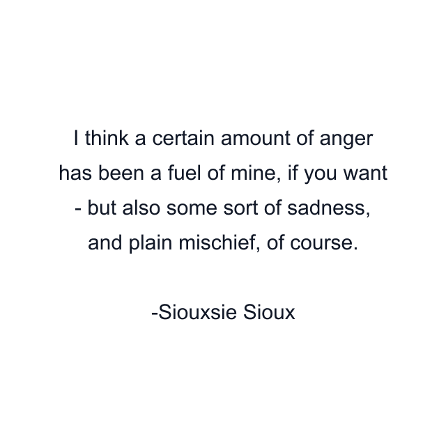 I think a certain amount of anger has been a fuel of mine, if you want - but also some sort of sadness, and plain mischief, of course.