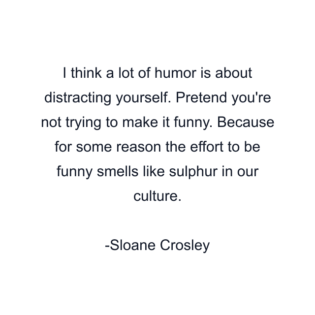 I think a lot of humor is about distracting yourself. Pretend you're not trying to make it funny. Because for some reason the effort to be funny smells like sulphur in our culture.