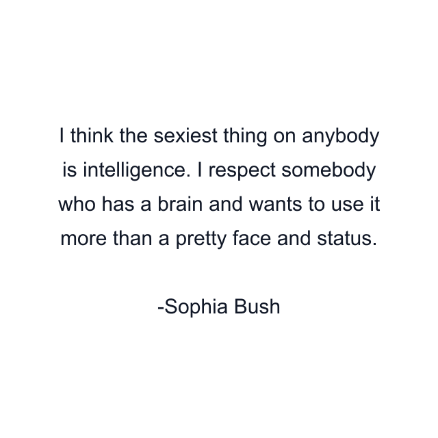 I think the sexiest thing on anybody is intelligence. I respect somebody who has a brain and wants to use it more than a pretty face and status.