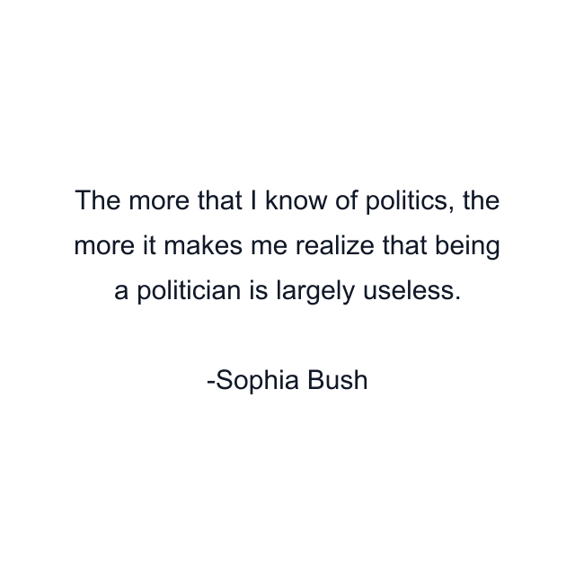 The more that I know of politics, the more it makes me realize that being a politician is largely useless.