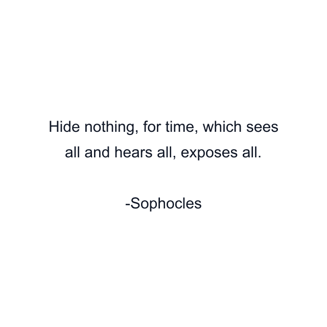 Hide nothing, for time, which sees all and hears all, exposes all.