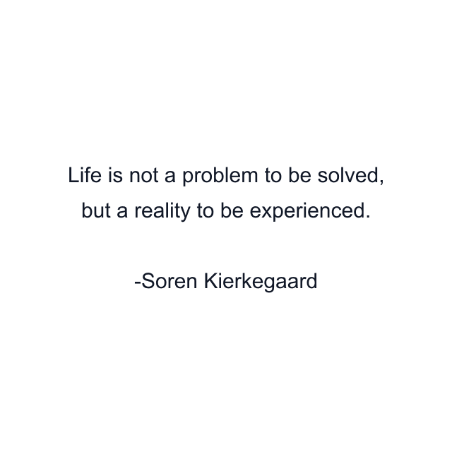 Life is not a problem to be solved, but a reality to be experienced.