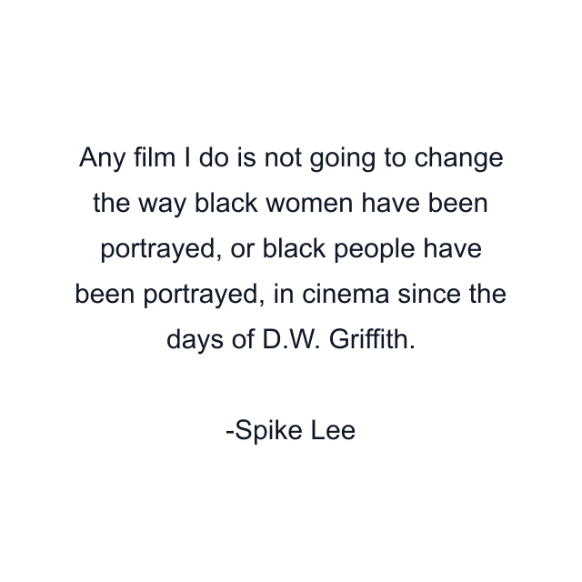 Any film I do is not going to change the way black women have been portrayed, or black people have been portrayed, in cinema since the days of D.W. Griffith.