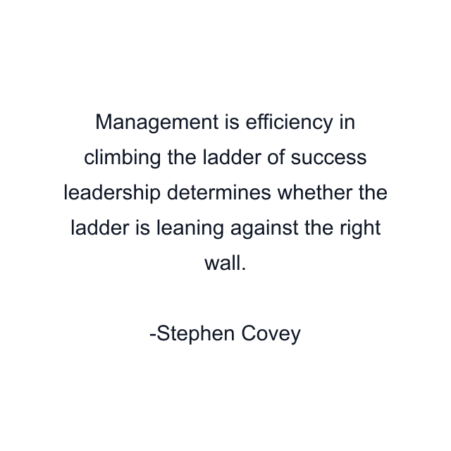 Management is efficiency in climbing the ladder of success leadership determines whether the ladder is leaning against the right wall.