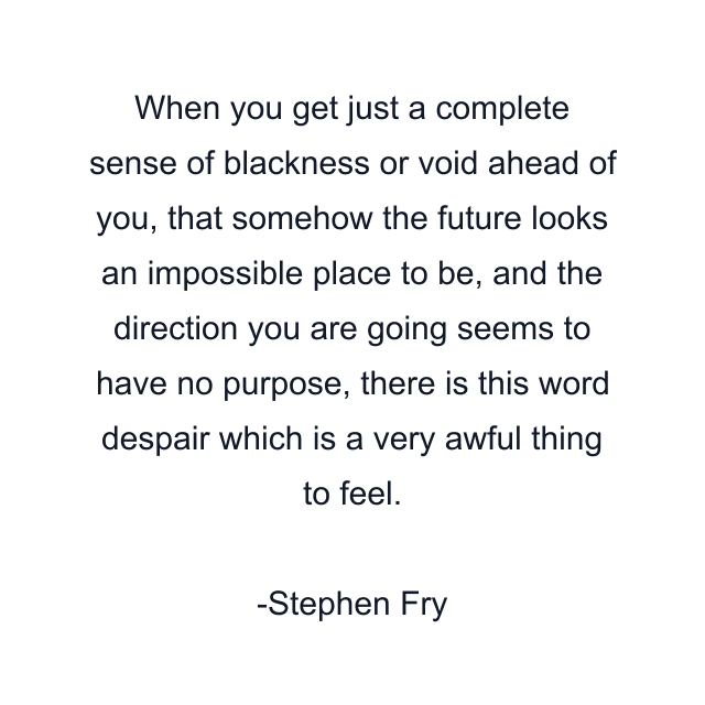 When you get just a complete sense of blackness or void ahead of you, that somehow the future looks an impossible place to be, and the direction you are going seems to have no purpose, there is this word despair which is a very awful thing to feel.