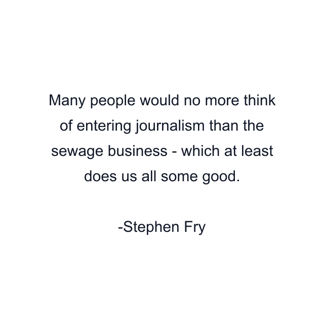 Many people would no more think of entering journalism than the sewage business - which at least does us all some good.