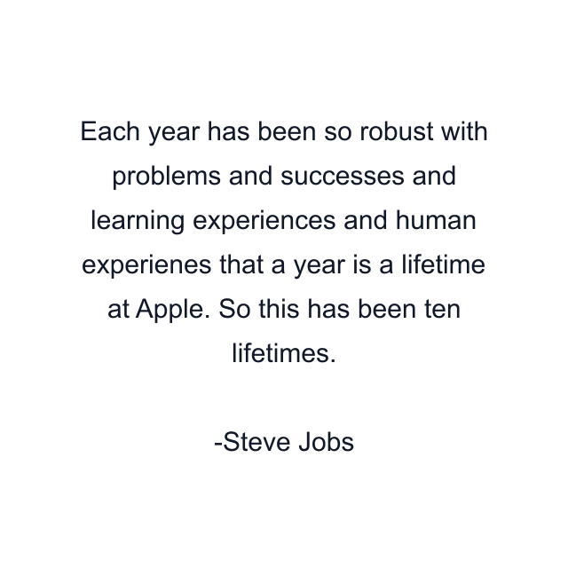 Each year has been so robust with problems and successes and learning experiences and human experienes that a year is a lifetime at Apple. So this has been ten lifetimes.