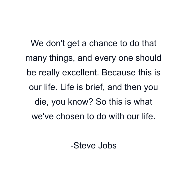 We don't get a chance to do that many things, and every one should be really excellent. Because this is our life. Life is brief, and then you die, you know? So this is what we've chosen to do with our life.