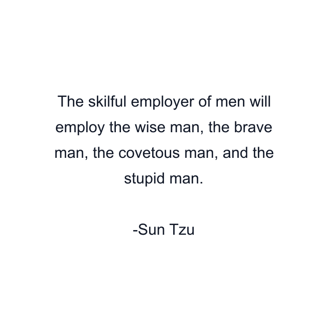 The skilful employer of men will employ the wise man, the brave man, the covetous man, and the stupid man.