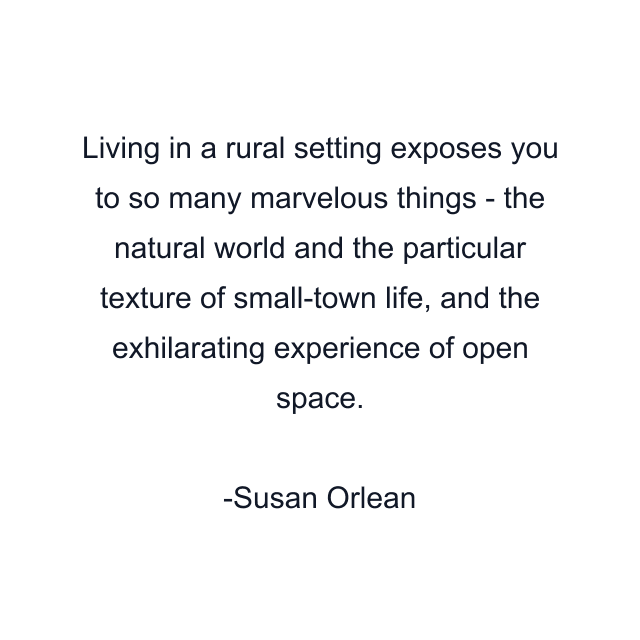 Living in a rural setting exposes you to so many marvelous things - the natural world and the particular texture of small-town life, and the exhilarating experience of open space.