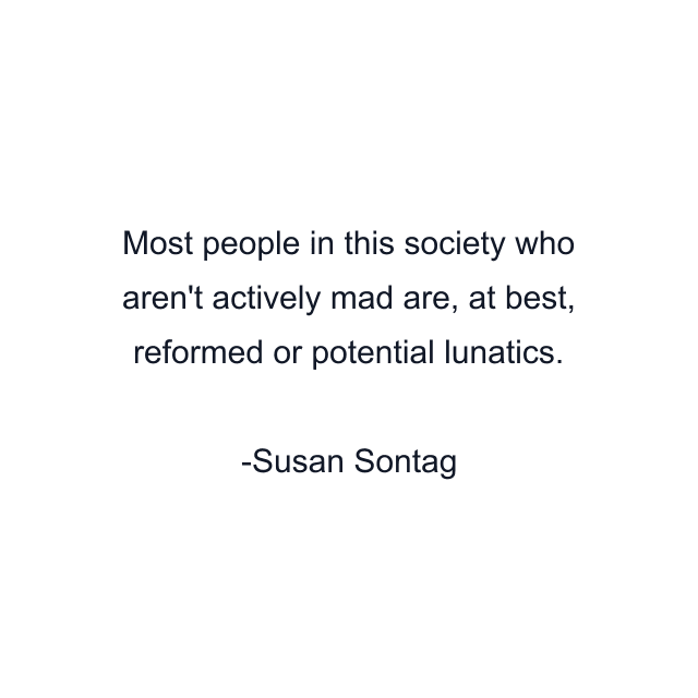 Most people in this society who aren't actively mad are, at best, reformed or potential lunatics.