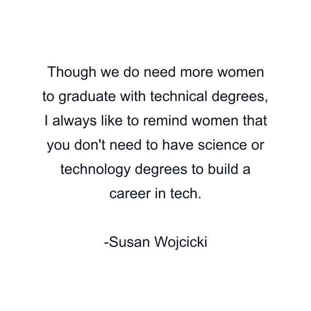 Though we do need more women to graduate with technical degrees, I always like to remind women that you don't need to have science or technology degrees to build a career in tech.