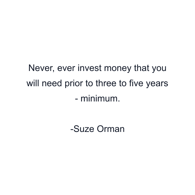 Never, ever invest money that you will need prior to three to five years - minimum.