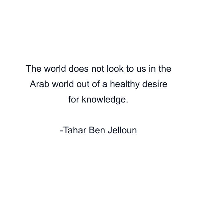 The world does not look to us in the Arab world out of a healthy desire for knowledge.