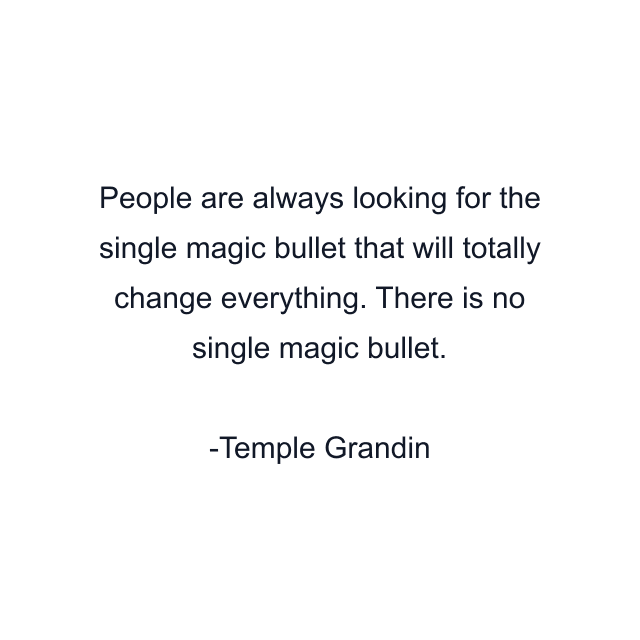 People are always looking for the single magic bullet that will totally change everything. There is no single magic bullet.