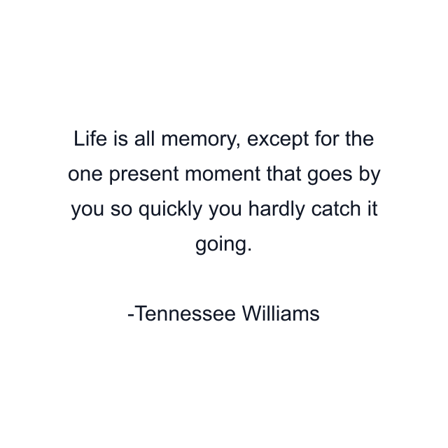 Life is all memory, except for the one present moment that goes by you so quickly you hardly catch it going.