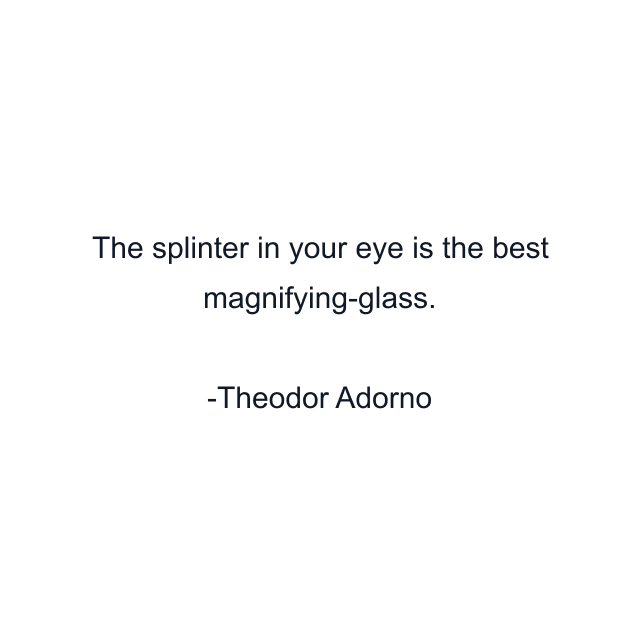 The splinter in your eye is the best magnifying-glass.