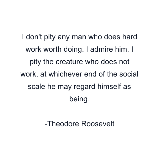 I don't pity any man who does hard work worth doing. I admire him. I pity the creature who does not work, at whichever end of the social scale he may regard himself as being.