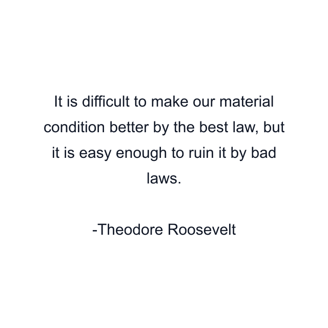 It is difficult to make our material condition better by the best law, but it is easy enough to ruin it by bad laws.