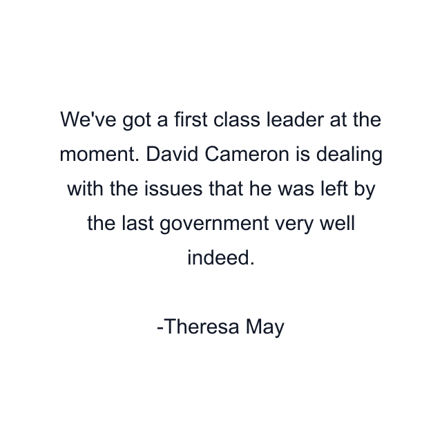 We've got a first class leader at the moment. David Cameron is dealing with the issues that he was left by the last government very well indeed.