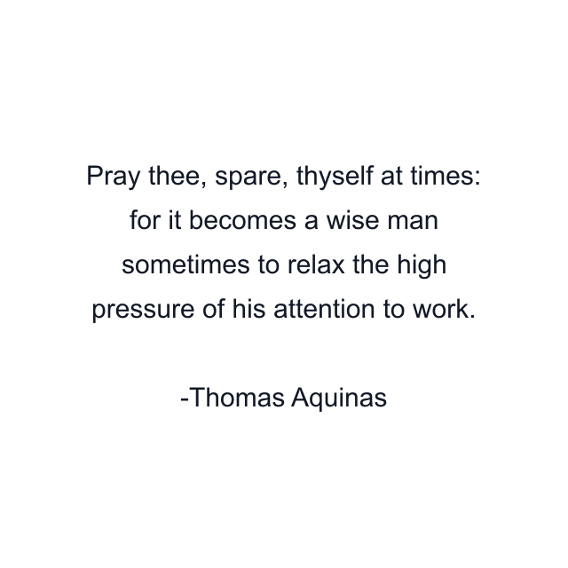 Pray thee, spare, thyself at times: for it becomes a wise man sometimes to relax the high pressure of his attention to work.