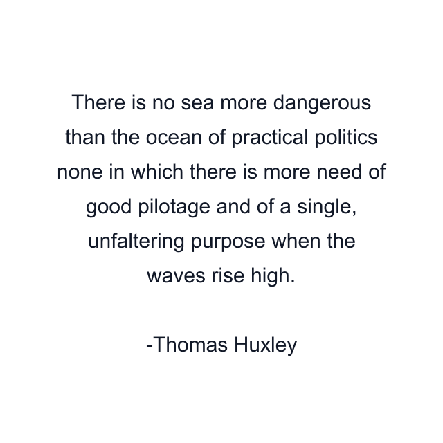 There is no sea more dangerous than the ocean of practical politics none in which there is more need of good pilotage and of a single, unfaltering purpose when the waves rise high.