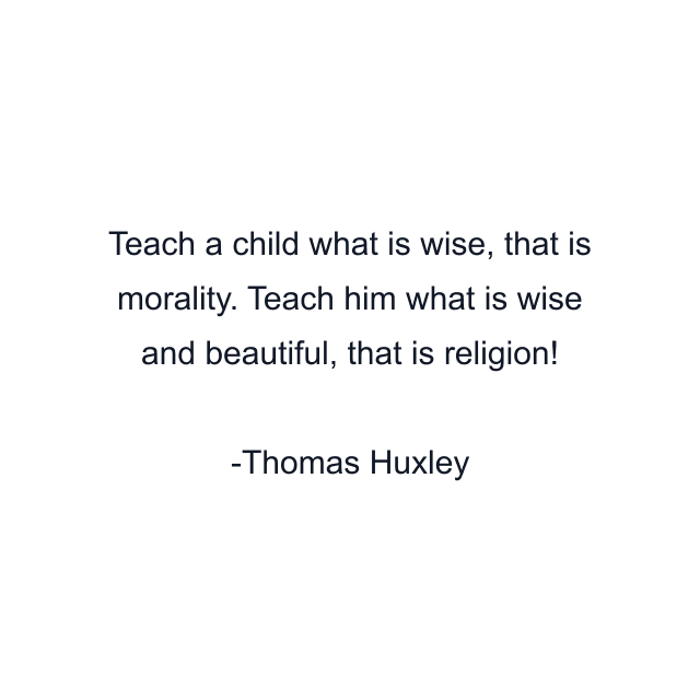 Teach a child what is wise, that is morality. Teach him what is wise and beautiful, that is religion!